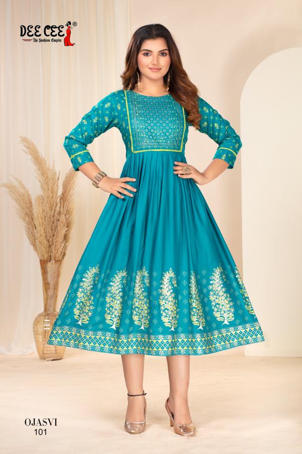 Deecee Ojasvi Flared Printed Rayon Anarkali Kurtis Collection